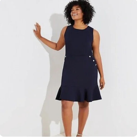 NWT $89 Ann Taylor Loft Plus Navy Blue Flounce Hem Button Pocket Dress Size 26w NWT $89 Ann Taylor Loft Plus Navy Blue Flounce Hem Button Pocket Dress Size 26w